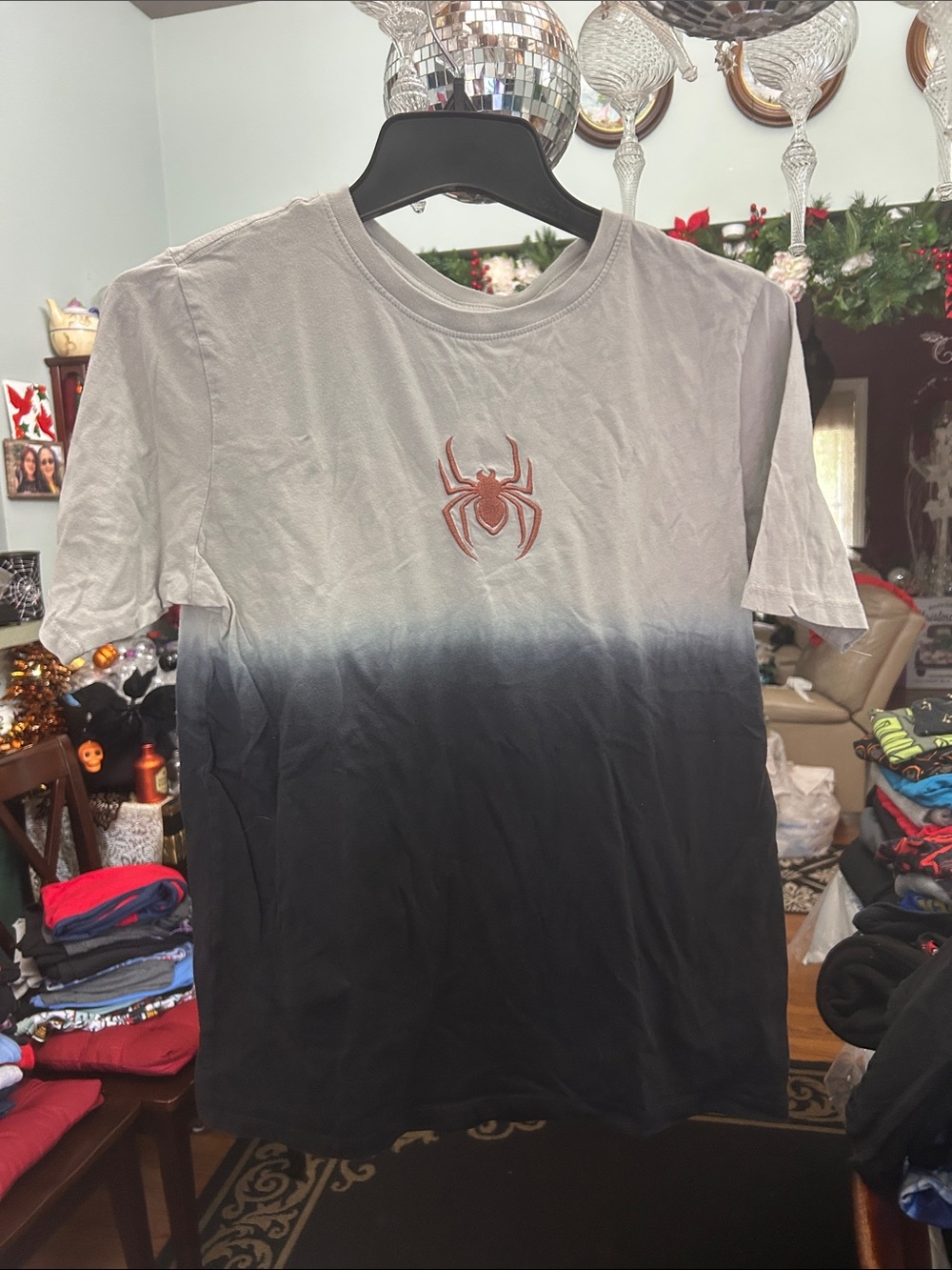 Marvel Men's Grey-to-Black Ombre Tee with Red Spider Emblem